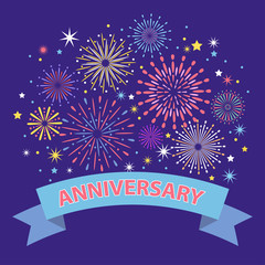 Colorful Fireworks on blue sky background. Vector illustration