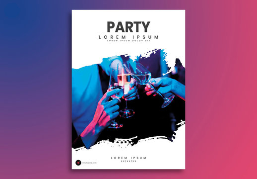 Party Flyer Layout with Paint Stroke Photo Placeholder