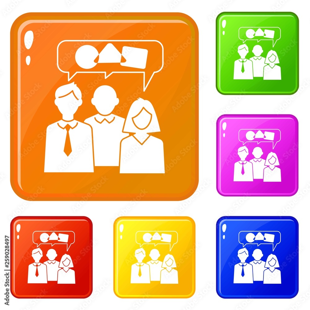 Poster teamwork chat icons set collection vector 6 color isolated on white background
