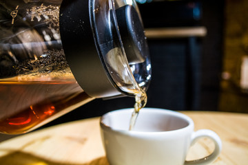 Coffee prepare an alternative method in coffee glass pot.  Caffeine. Pour over. The server.