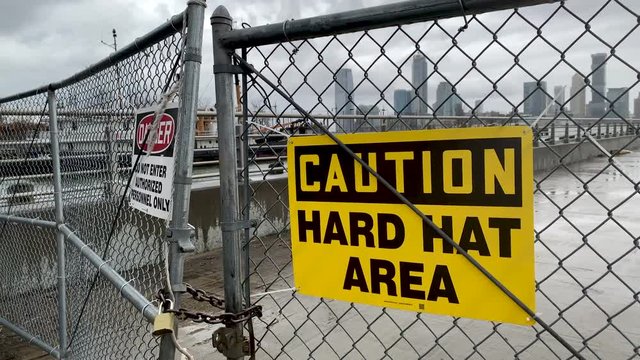 Caution _Hard Hat Area on Hudson river