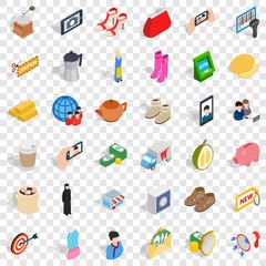 Woman food icons set. Isometric style of 36 woman food vector icons for web for any design
