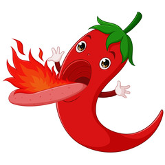 Chili Cartoon Character Breathing Fire