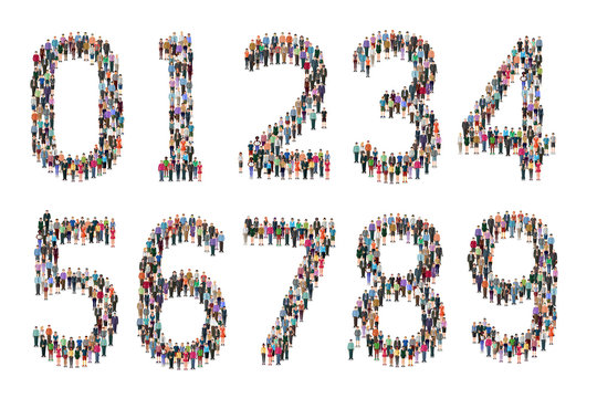 Numbers made of tiny casual style people figures