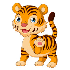 Cartoon Baby Tiger Isolated On White Background