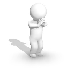 3D Man Standing and Praying. Illustration of a White 3D Character in Prayer, with Palms Pressed Together. Isolated on White Background with Shadow in the Shape of a Cross.