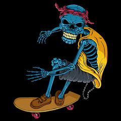 skateboard skull isolated black background - vector art