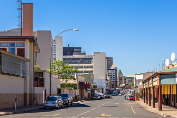 Windhoek downtown city center view with road full of cars, Windhoek, Namibia