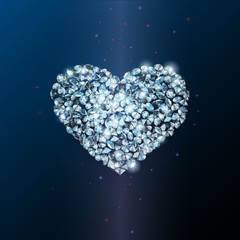 Heart sign made of shiny sparkling diamonds