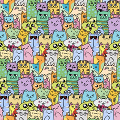 Cute doodle cats seamless pattern. Great for coloring book, wrapping, printing, fabric and textile
