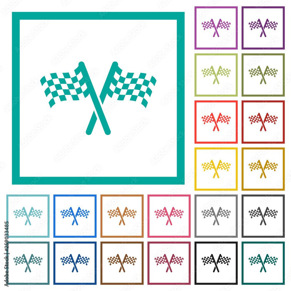 Poster two chequered flags flat color icons with quadrant frames
