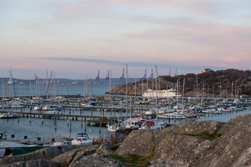 Fototapeta na wymiar Marina bay, container cranes, harbor, Sweden, coast