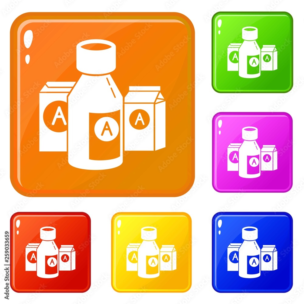 Poster syrup bottle icons set collection vector 6 color isolated on white background