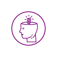 idea, bulb, light, energy bulb, head, thinking, creative business idea purple color icon