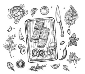 Fresh salmon vegetables composition