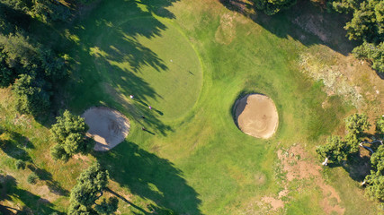 Aerial drone photo of famous Golf course in Glyfada area next to abandoned Elliniko airport, South Athens riviera, Attica, Greece