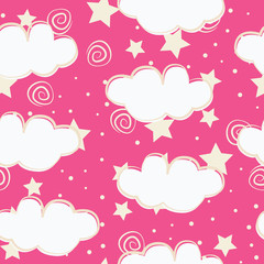 Clouds and stars kids seamless pattern design