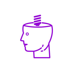 Obraz premium idea, bulb, light, energy bulb, head, thinking, creative business idea dark violet color icon