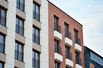 Fragment of a modern apartment building in front. Very modern apartment house.