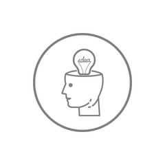 idea, bulb, light, energy bulb, head, thinking, creative business idea grey color icon