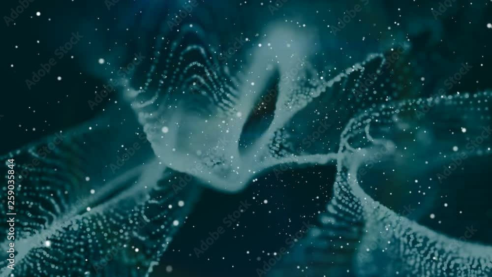 Poster dof particles, beautiful wavy surface with fabric effect, 3d rendering background, computer renderin