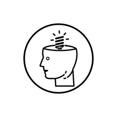 idea, bulb, light, energy bulb, head, thinking, creative business idea black color icon