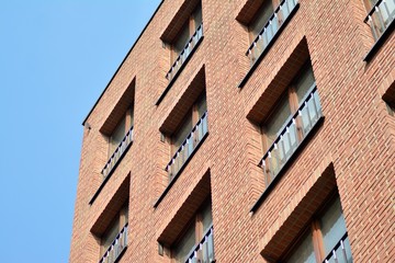 Fragment of a modern apartment building in front. Very modern apartment house.