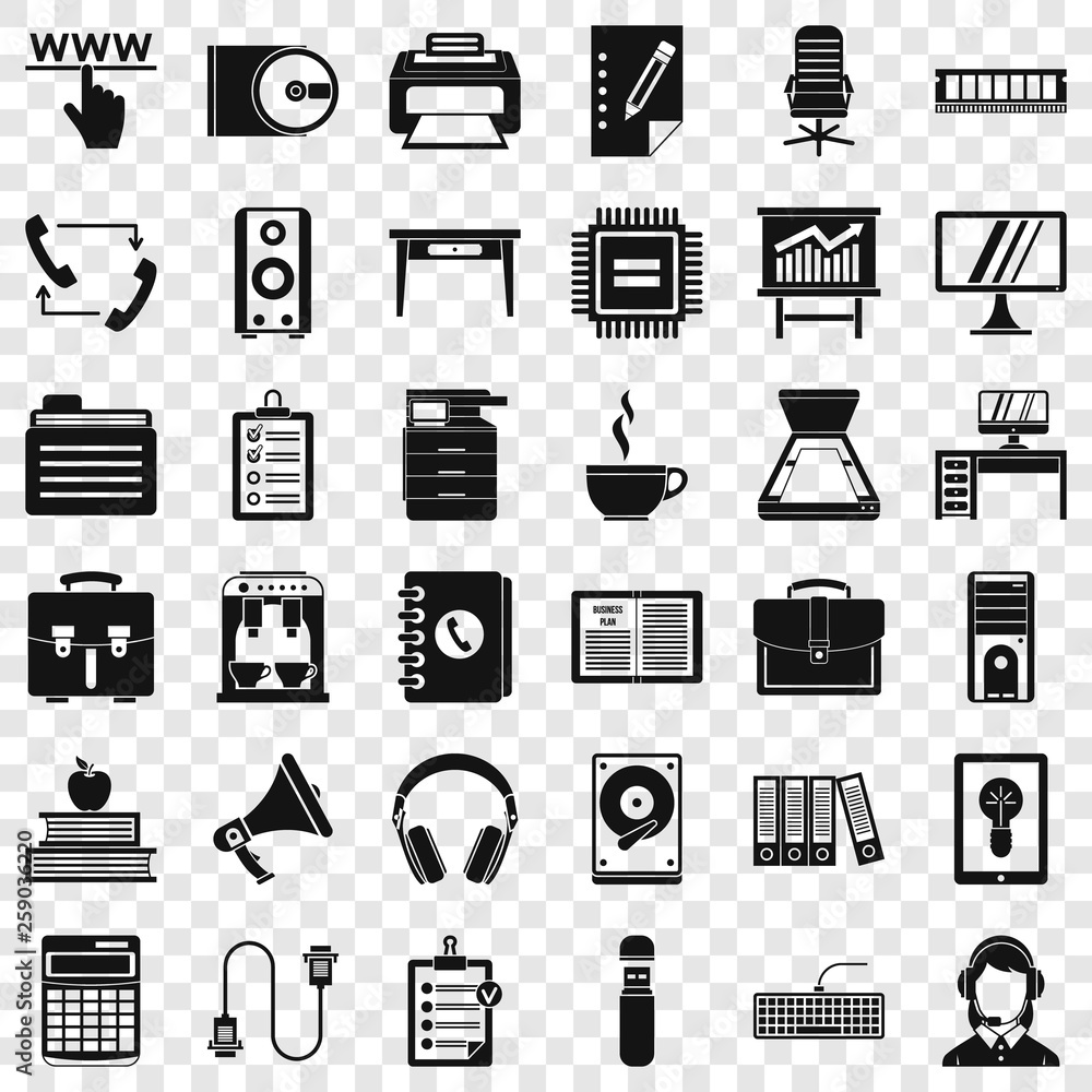 Poster work folder icons set. simple style of 36 work folder vector icons for web for any design