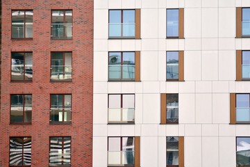 Fragment of a modern apartment building in front. Very modern apartment house.