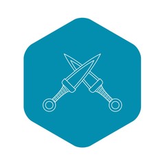 Crossed daggers icon. Outline illustration of crossed daggers vector icon for web