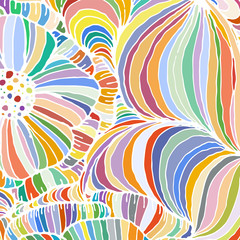 Fototapeta na wymiar Vector doodle outline abstract ornamental flowers stripe background
