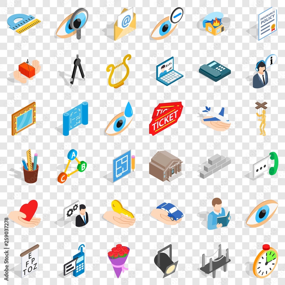 Poster work internet icons set. isometric style of 36 work internet vector icons for web for any design