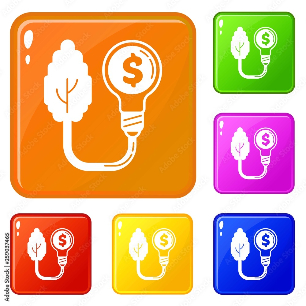 Poster eco tree icons set collection vector 6 color isolated on white background