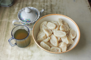 A bowl with traditional homemade ukrainian russian cottage cheese 