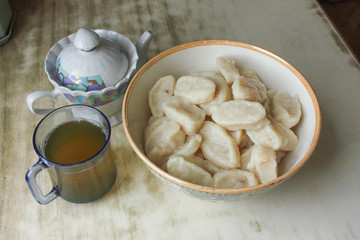 A bowl with traditional homemade ukrainian russian cottage cheese 