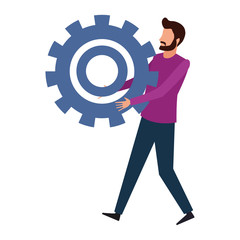 Man holding big gear cartoon