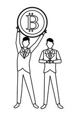 businessmen holding cryptocurrency black and white
