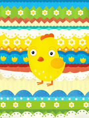 cartoon scene with colorful easter chicken on easter background - illustration for children