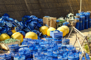 Fototapeta premium Cestas de plástico azul para pescado 02