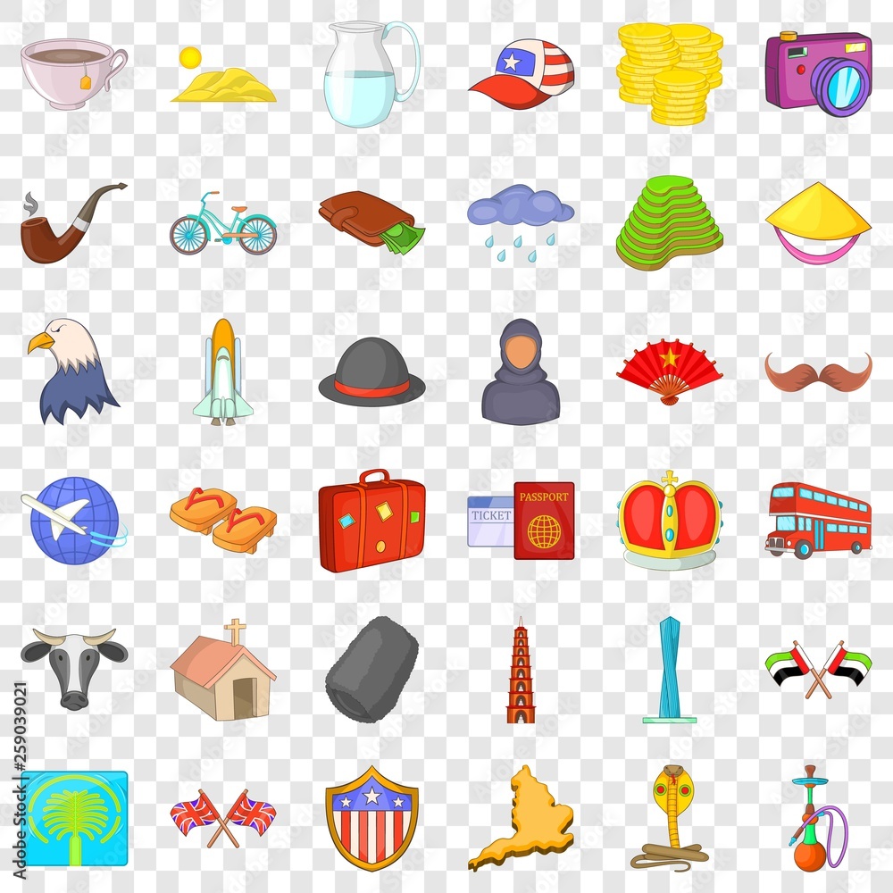 Aufkleber world architecture icons set. cartoon style of 36 world architecture vector icons for web for any de