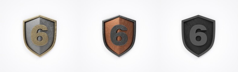 Heraldic metal shield pack, complete numbers. Number 6.