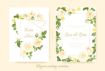 Elegant Vintage Wedding Cards with Roses.