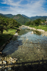 landscape of stream and mountain