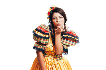 Brazilian woman wearing typical clothes for the Festa Junina - June festival