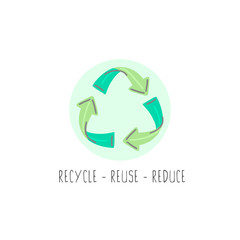 Hand drawn recycle sign. Icon. Eco symbol. Logo. Arrows. Zero waste lifestyle. Save planet. Care of nature. Vegan. No plastic. Go green. Wasteless technology. Unique design. Vector illustration, eps10
