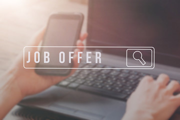Job Search on mobile smartphone, Human Resources Recruitment Career Concept.