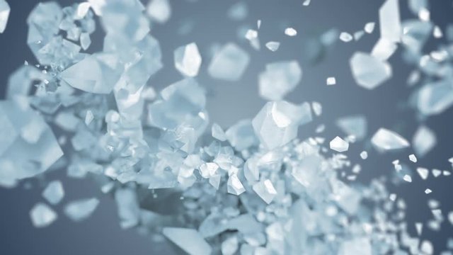 Ice cube explosion in slow motion cg 3d animation with alpha matte