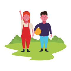 Two kids smiling cartoons