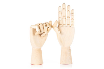 To point five. deaf sign language isolated on white background