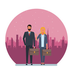 business couple avatar cartoon character round icon